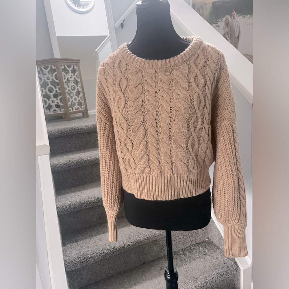 Brave Soul Cable Knit Balloon Sleeve Oversized Neutral Tan Sweater Size …​​